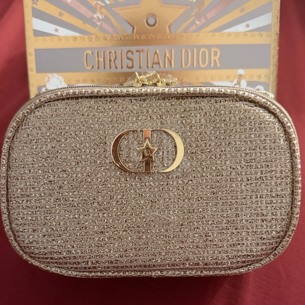 Dior Beauty Gold Sparkle Mesh Cosmetic Pouch